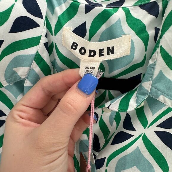 Boden Amy Sleeveless Shirt Dress Green Tambourine Diamond Wave Size 10P Petite - Picture 9 of 13